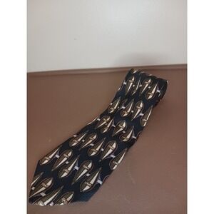 Honors SILK Tie Necktie 56‎ x 3.75 brown black White Green Print